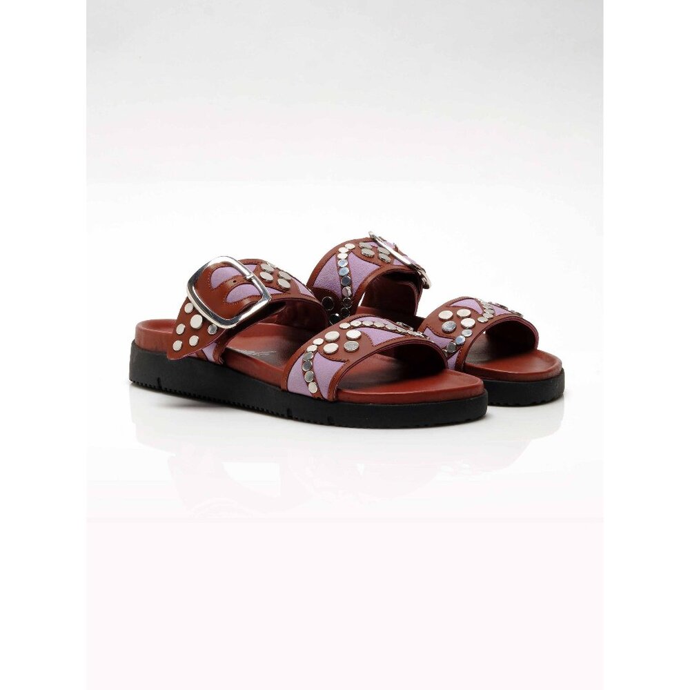 FREE PEOPLE Revelry Studded Sandals / Brick + Lavender - Picture 4 of 12